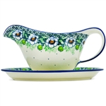 Polish Pottery Stoneware Gravy Boat Two Piece Set 20 oz.