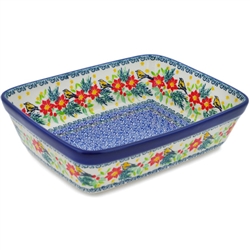 Polish Pottery 10" Rectangular Baker. Hand made in Poland. Pattern U5067 designed by Maria Starzyk.