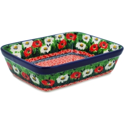 Polish Pottery 10" Rectangular Baker. Hand made in Poland. Pattern U5043 designed by Maria Starzyk.