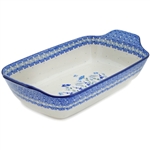 Polish Pottery 14" Rectangular Baker with Handles. Hand made in Poland and artist initialed.
