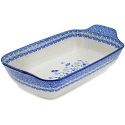 Polish Pottery 14" Rectangular Baker with Handles. Hand made in Poland and artist initialed.