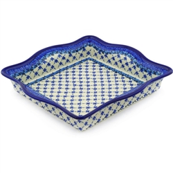 Polish Pottery 12" square Bowl. Hand made in Poland and artist initialed.