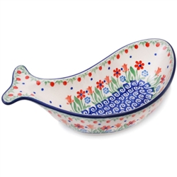 Polish Pottery 9" Fish Shaped Dish. Hand made in Poland and artist initialed.