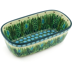 Polish Pottery 7" Loaf Pan. Hand made in Poland. Pattern U803 designed by Krystyna Dacyszyn.