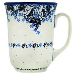 Polish Pottery 16 oz. Bistro Mug. Hand made in Poland and artist initialed.