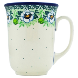 Polish Pottery 16 oz. Bistro Mug. Hand made in Poland and artist initialed.