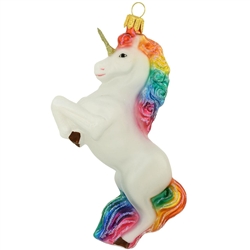 Unicorn With Rainbow Colors Glass Ornament