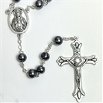 Polish Art Center -7mm Imitation Hematite on Glass Bead Rosary