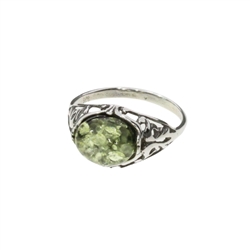 Green Amber Sterling Silver Ring