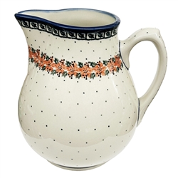Polish Pottery 3 qt. Pitcher. Hand made in Poland and artist initialed.