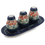 Polish Pottery Salt, Pepper, Toothpick Set. Hand made in Poland and artist initialed.