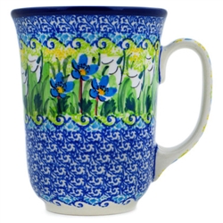 Polish Pottery 16 oz. Bistro Mug. Hand made in Poland. Pattern U5071 designed by Teresa Liana.