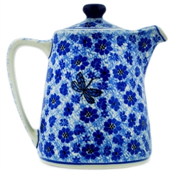 Polish Pottery 37 oz. Coffee or Tea Pot. Hand made in Poland and artist initialed.