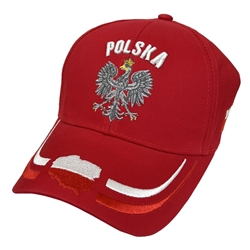 Polska Cap - Red And White With Silver Eagle, Flag And Map