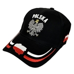 Polska Cap - Black White And Red With Silver Eagle And Map