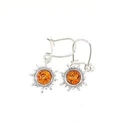 Cognac Amber Sun Dangle Earrings On Hooks