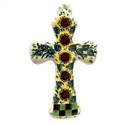 Polish Pottery 5" Cross. Hand made in Poland. Pattern U4740 designed by Teresa Liana.