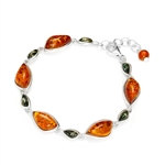 Sterling Silver Bracelet With Green And Cognac Amber 7" - 8"