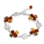 Four Leaf Clover Sterling Silver Bracelet With Multi Color Amber 7" - 8"