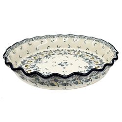 Polish Pottery 10" Fluted Pie Dish. Hand made in Poland. Pattern U4814 designed by Maria Starzyk.