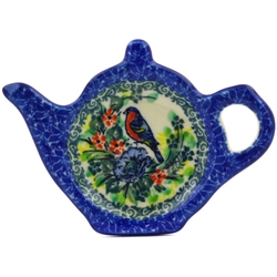 Polish Pottery 5" Tea Bag Plate. Hand made in Poland. Pattern U4512 designed by Teresa Liana.