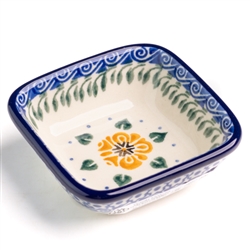 Polish Pottery 3" Condiment Dish. Hand made in Poland and artist initialed.