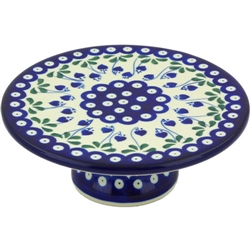 Polish Pottery 8" Cake Plate/Stand. Hand made in Poland and artist initialed.