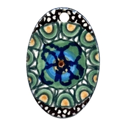 Polish Pottery 2" Oval Pendant. Hand made in Poland. Pattern U151 designed by Maryla Iwicka.