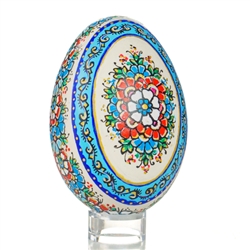 Hand Painted Opole Style Goose Egg - Blue And Gold