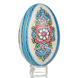 Hand Painted Opole Style Goose Egg - Blue And Gold