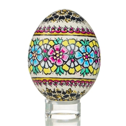 Hand Painted Opole Style Duck Egg - Yellow, Blue And Gold