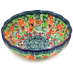 Polish Pottery 4.5" Fluted Bowl. Hand made in Poland. Pattern U4797 designed by Teresa Liana.