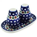 Polish Pottery 7" Salt and Pepper Set. Hand made in Poland and artist initialed.