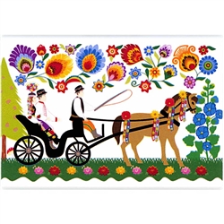 Wycinanki Folk Magnet - Wedding Carriage