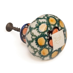 Polish Pottery 1" Drawer Pull Knob. Hand made in Poland. Pattern U81 designed by Teresa Liana.