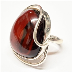 Artistic Cherry Amber And Silver Ring