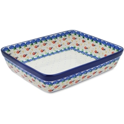 Polish Pottery 12" Rectangular Baker. Hand made in Poland and artist initialed.