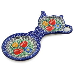 Polish Pottery Tea Bag and Cup Holder. Hand made in Poland. Pattern U4475 designed by Maryla Iwicka.