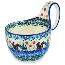 Polish Pottery 14 oz. Soup Bowl with Handle. Hand made in Poland. Pattern U5046 designed by Teresa Liana.