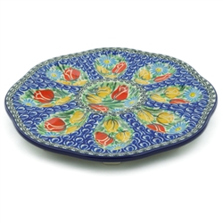 Polish Pottery 9.5" Round Egg Tray. Hand made in Poland. Pattern U4475 designed by Maryla Iwicka.