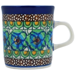 Polish Pottery 4 oz. Mug. Hand made in Poland. Pattern U151 designed by Maryla Iwicka.