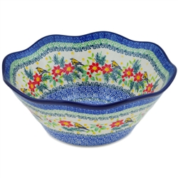 Polish Pottery 10" Fluted Bowl. Hand made in Poland. Pattern U5067 designed by Maria Starzyk.