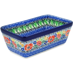 Polish Pottery 8" Loaf Pan. Hand made in Poland. Pattern U4018 designed by Maria Starzyk.