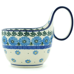 Polish Pottery 14 oz. Soup Bowl with Handle. Hand made in Poland and artist initialed.