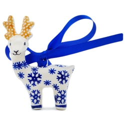 Polish Pottery 3" Deer Ornament. Hand made in Poland.