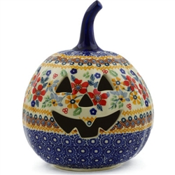 Polish Pottery 6" Pumpkin Jack-O'Lantern. Hand made in Poland.