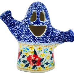 Polish Pottery 5" Ghost Tea Light Holder. Hand made in Poland.