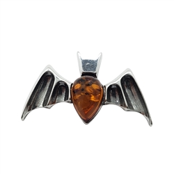 Cognac Amber Sterling  Silver Bat Pendant  0.6"