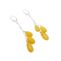 Baltic Amber Sterling Silver Drop Earrings 3" Long