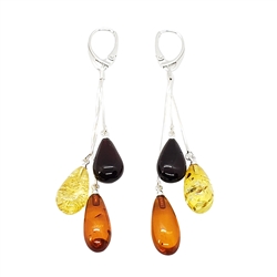 Baltic Amber Sterling Silver Earrings 3" Long